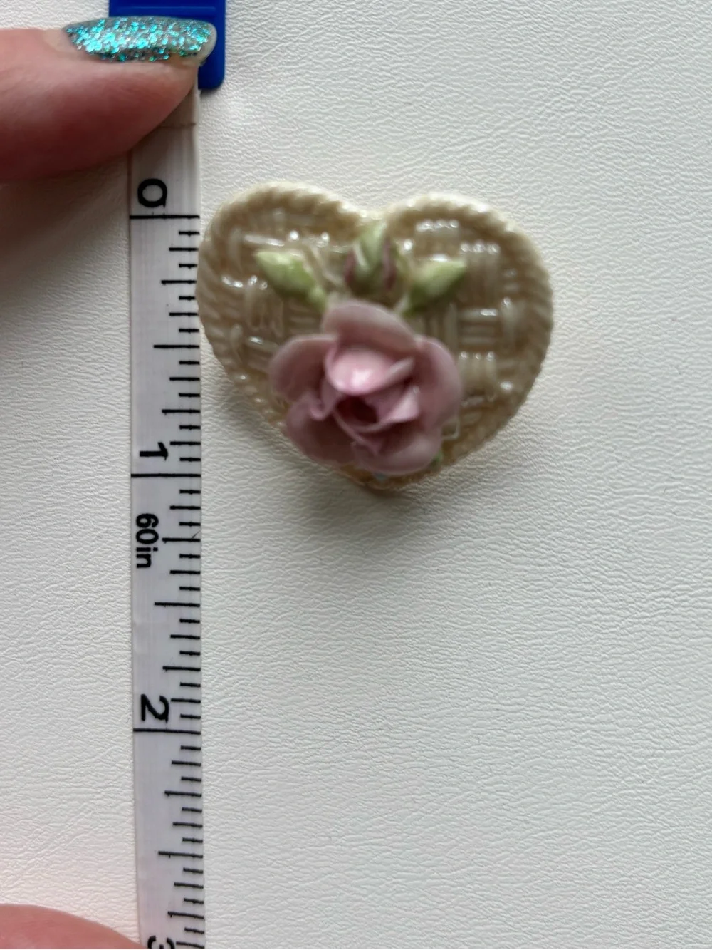 Vintage Belleek Ireland Porcelain Heart Pink Rose Brooch Pin